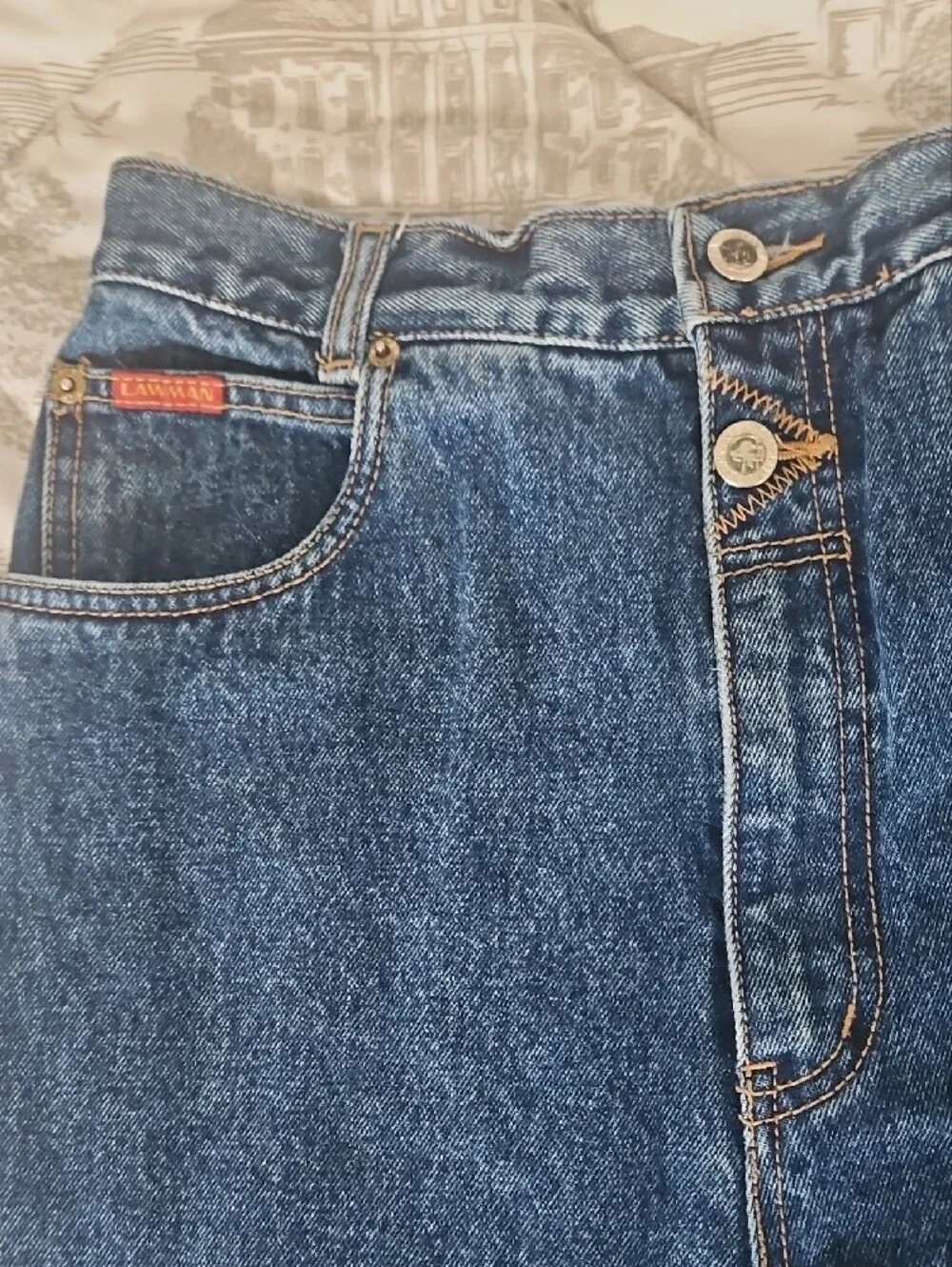 Vintage Lawman Western Dark Blue Women's Jeans With Side Button Detail